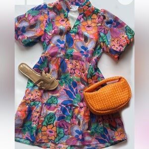 THML Blue Ruffled Puff Sleeve Mini Sundress